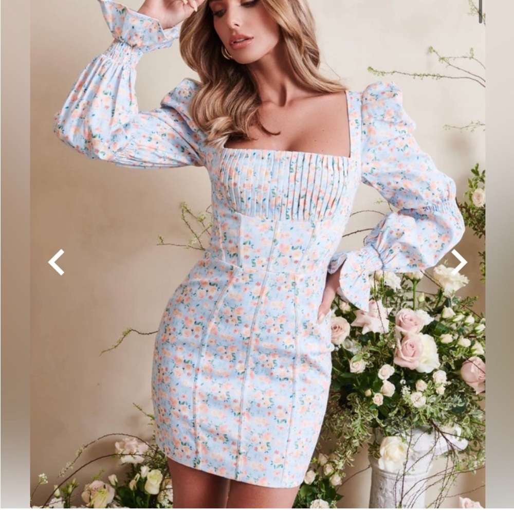 Lavish Alice Gorgeous Floral Blue Puff Sleeve Dress 6